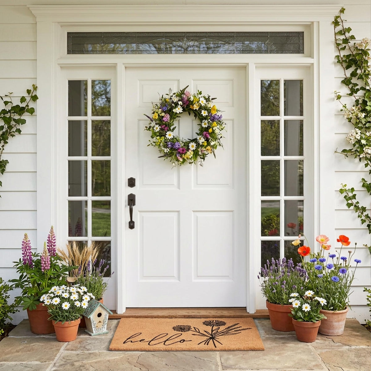 Calloway Mills Wildflower Bouquet Doormat texture close-up with durable coir fibers.