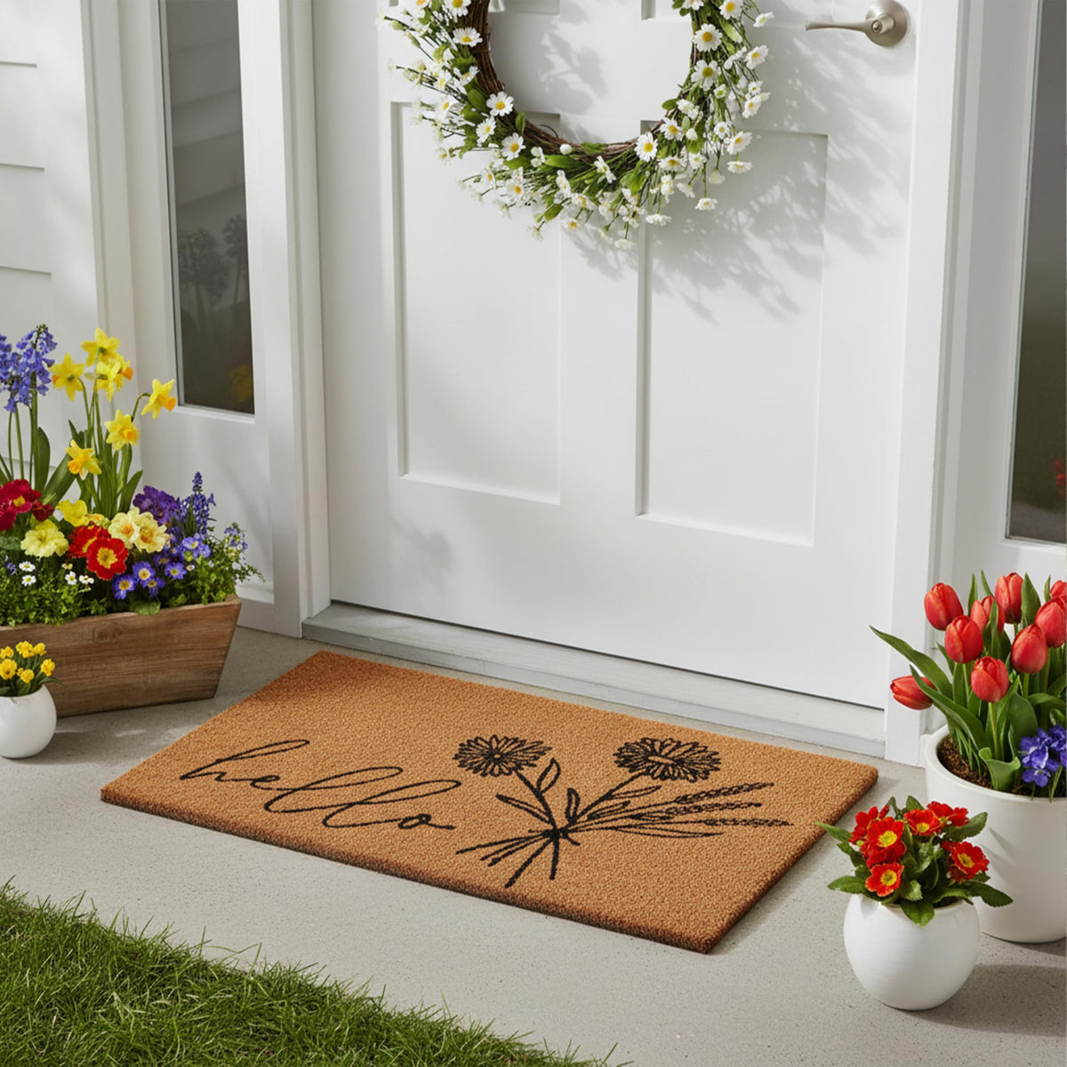 Calloway Mills Wildflower Bouquet Doormat vinyl backing detail aids non-slip placement.