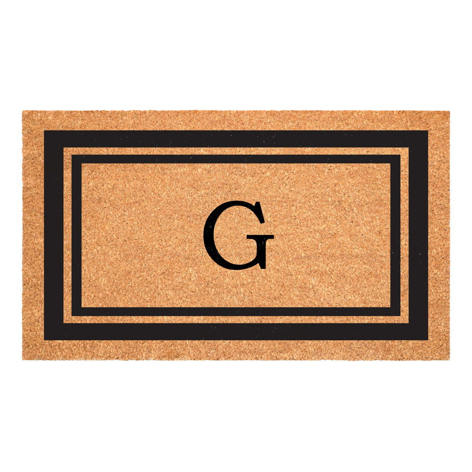 Calloway Mills monogram doormat with black border, 24x36, showcasing initial G.