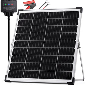 Callsun 30W solar panel with built-in smart controller maintains battery health outdoors.