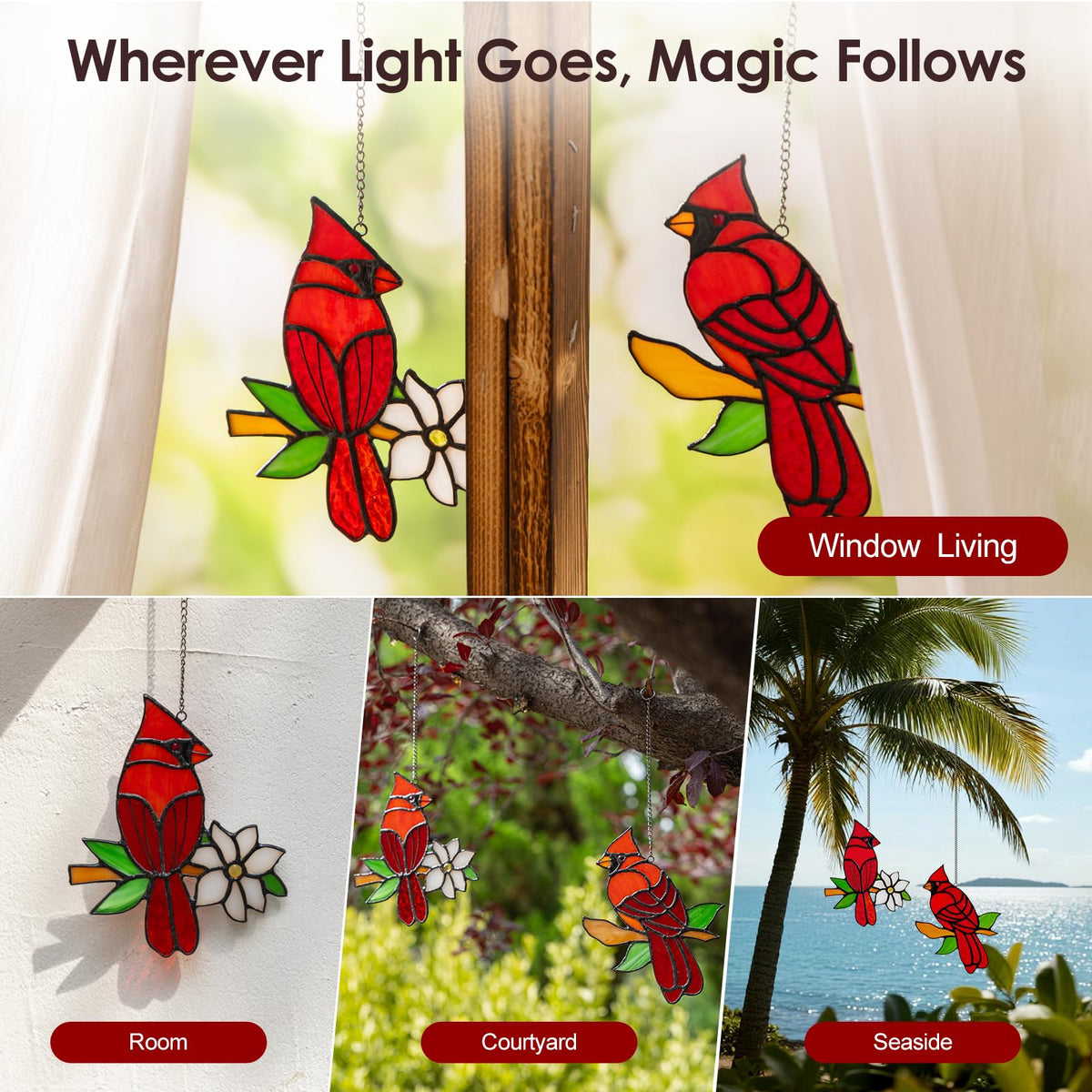 Calmpathz 2-pack memorial gift cardinal suncatchers brighten two spaces