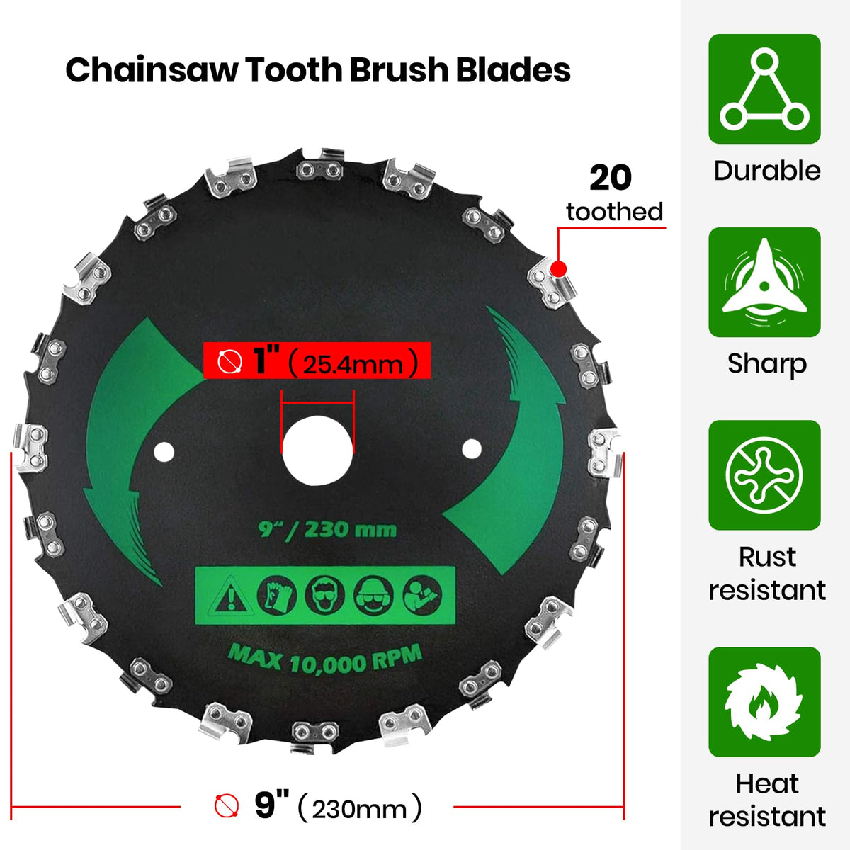 CALPALMY 9in brush cutter blade with carbide teeth for tougher vegetation.