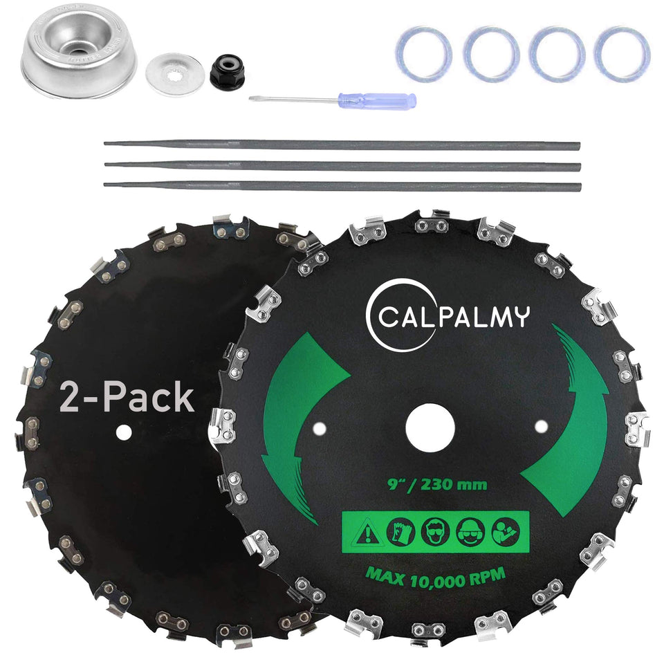 CALPALMY 9in brush cutter blade shows a wide edge for precise trimming.