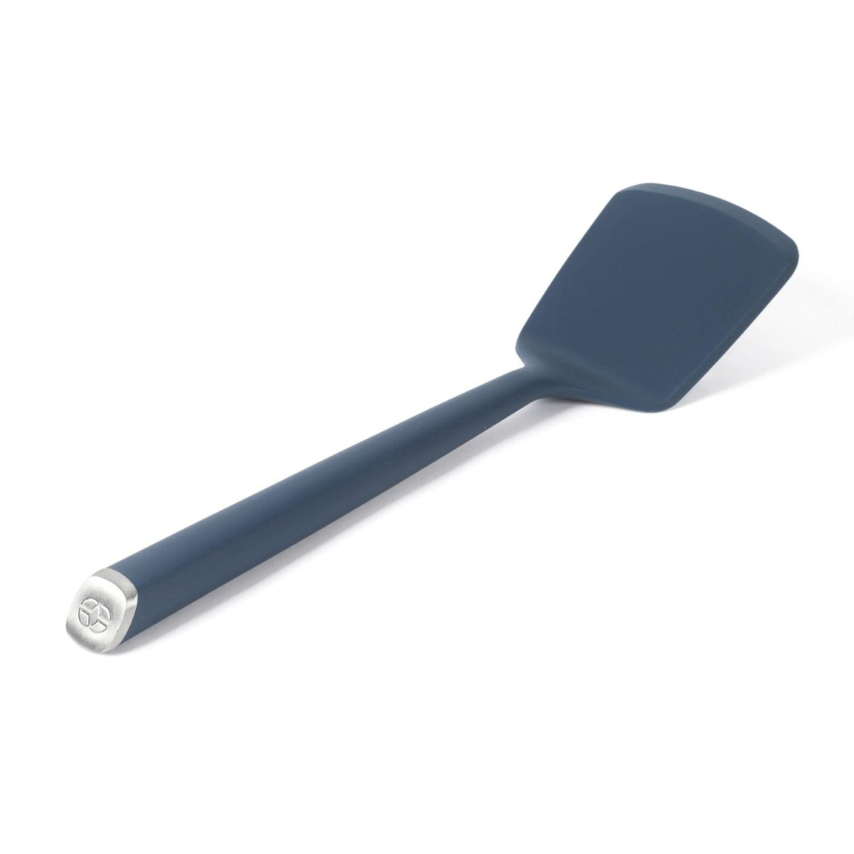 Calphalon Edge silicone turner in navy for gentle flipping on nonstick pans.