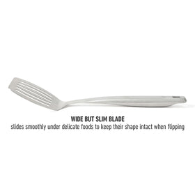 Calphalon Prime perforated blade for draining liquids when lifting.