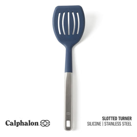 Calphalon Prime turner with heat-resistant silicone protects nonstick surfaces during high-heat cooking.