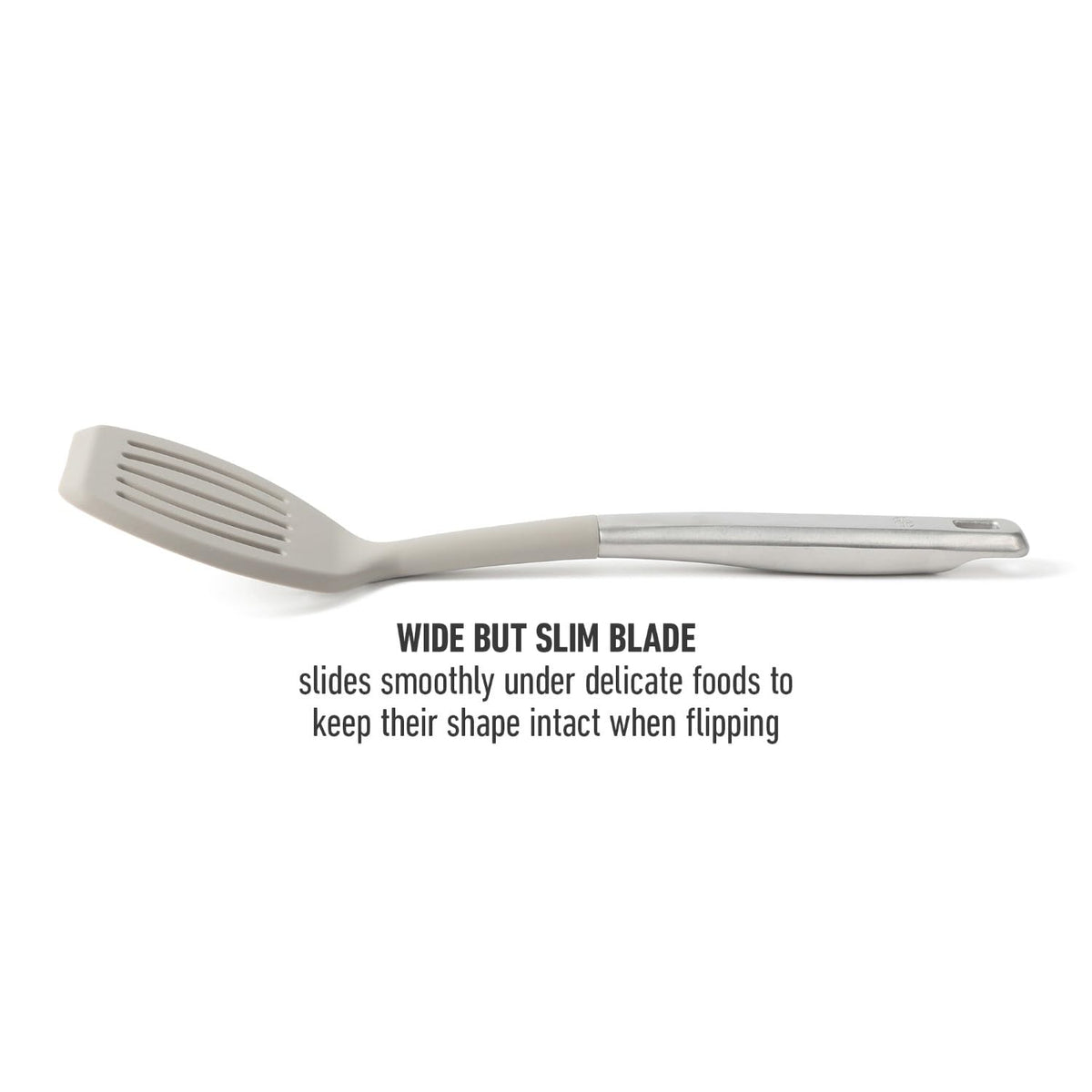 Calphalon Prime silicone head safe for nonstick surfaces during use.