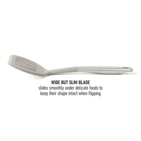 Calphalon Prime silicone head safe for nonstick surfaces during use.
