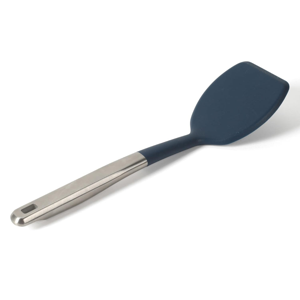 Calphalon Prime turner with navy silicone head for gentle flipping on nonstick cookware