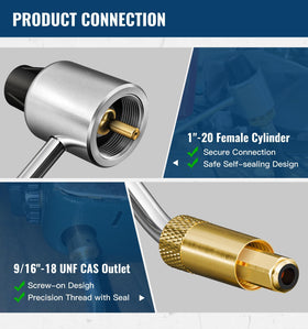 CALPOSE 1in-20 thread fits disposable cylinders easily for quick setup.