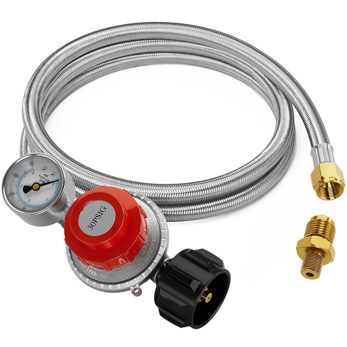 CALPOSE 5ft regulator hose with gauge enables precise propane control during outdoor cooking.