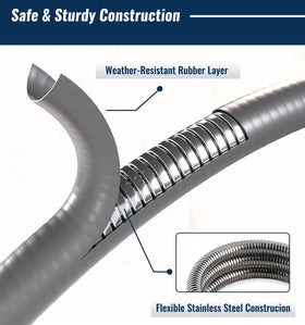 CALPOSE durable hose with rubber exterior and stainless interior for weather resistance