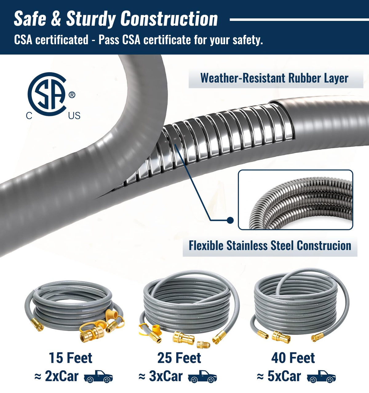 CALPOSE fire table gas hose connection for backyard ambiance