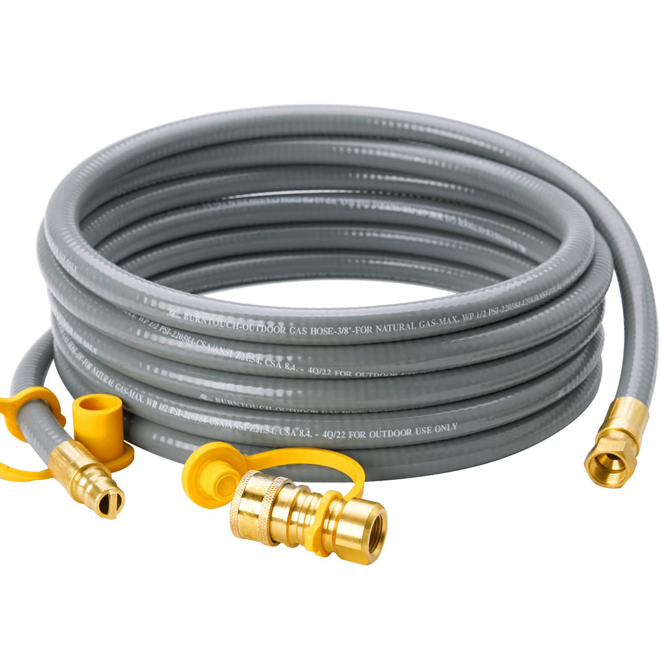 CALPOSE gas hose with quick-connect fittings for easy grill setup and safe gas supply.
