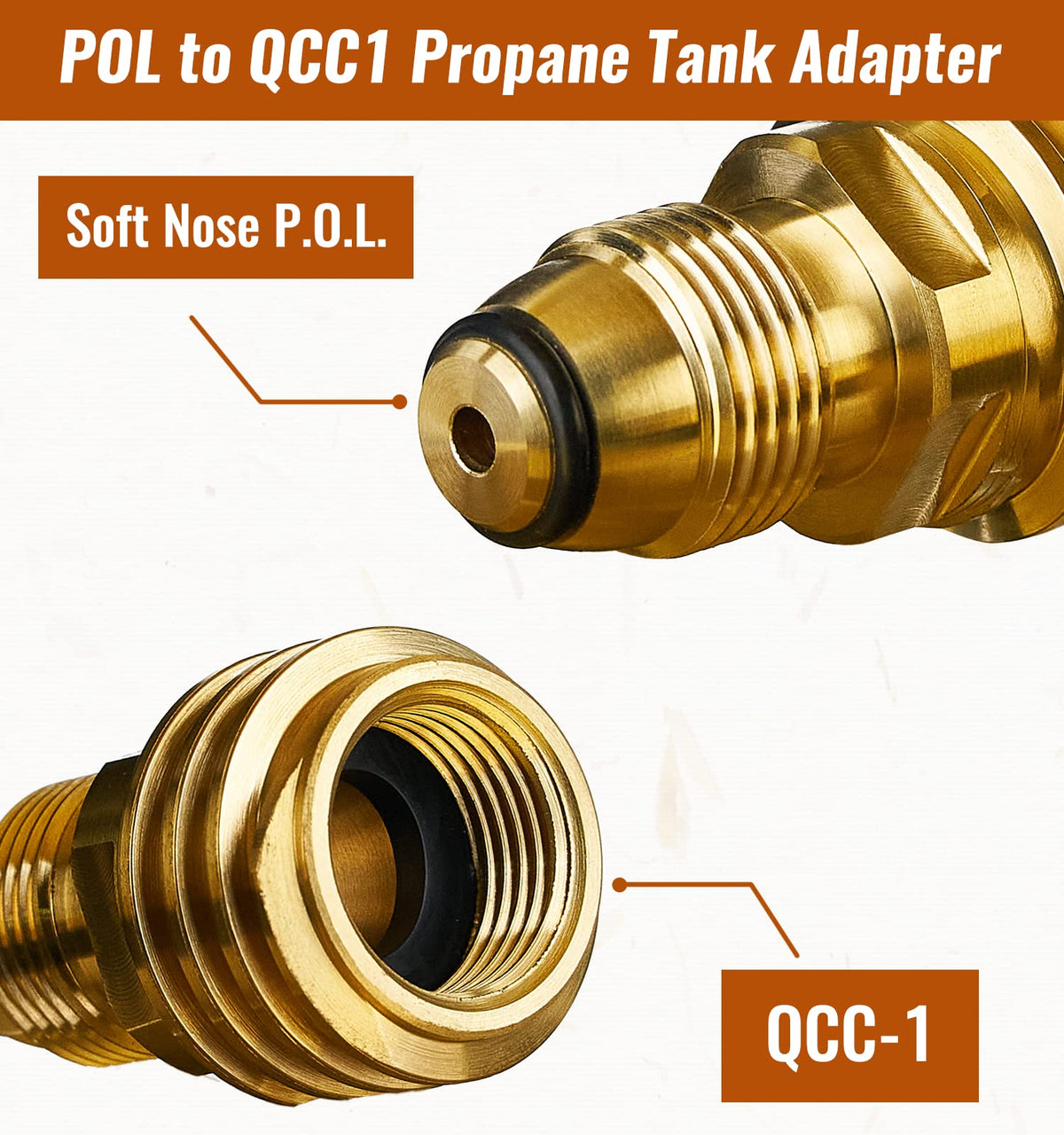 CALPOSE propane adapter showing secure hose connection for outdoor grills