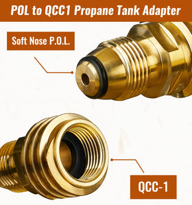 CALPOSE propane adapter showing secure hose connection for outdoor grills