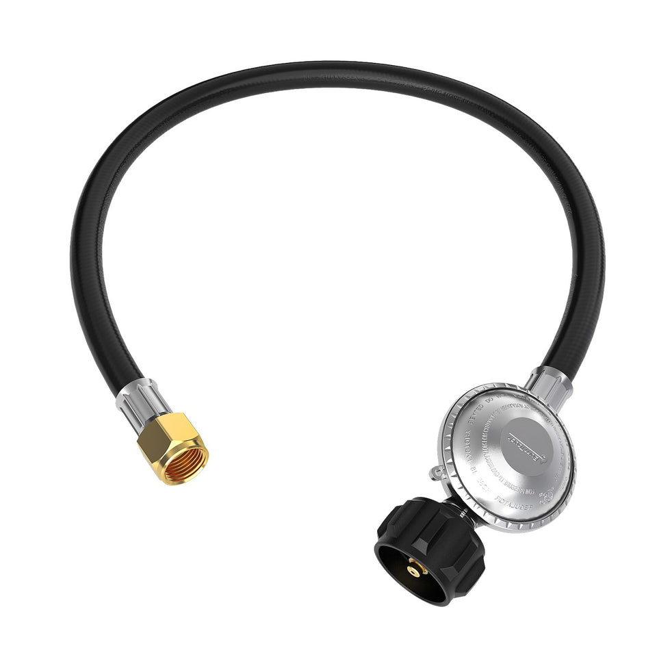 CALPOSE propane hose regulator ensures a secure, leak-free connection for safe outdoor grilling.