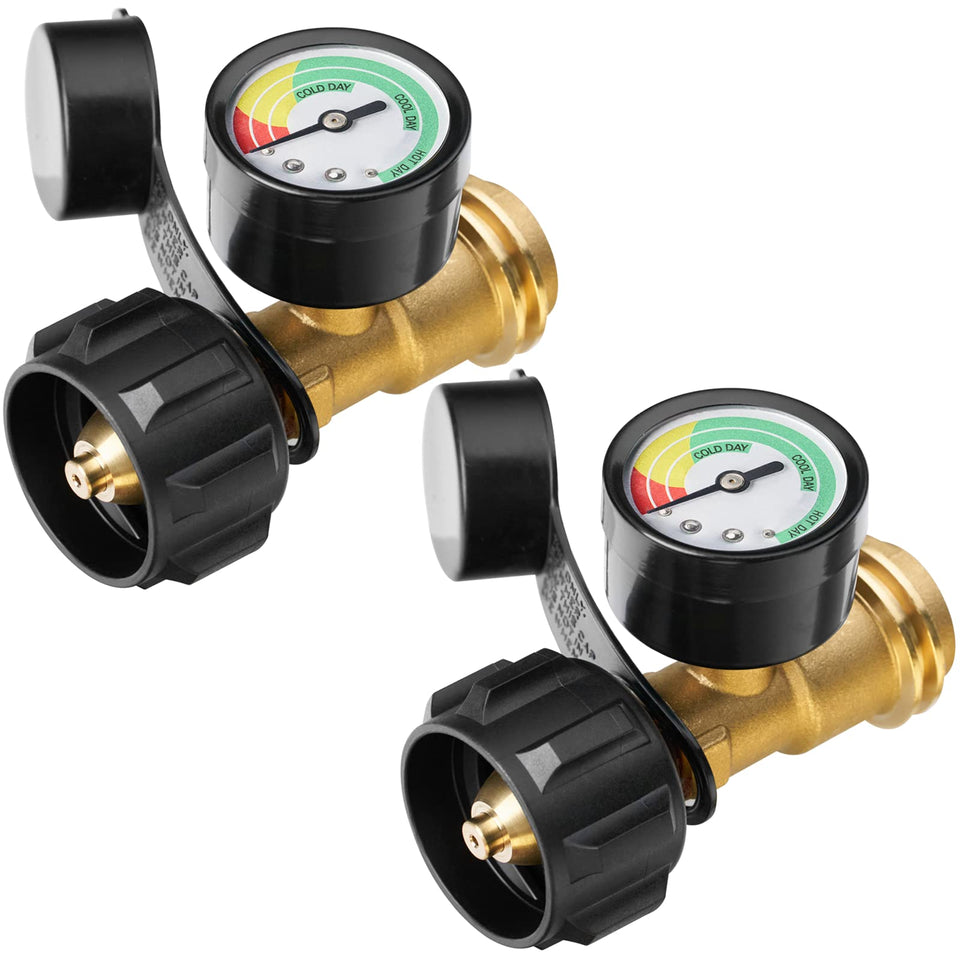 CALPOSE propane tank gauge 2-pack with compact dial for quick level checks.