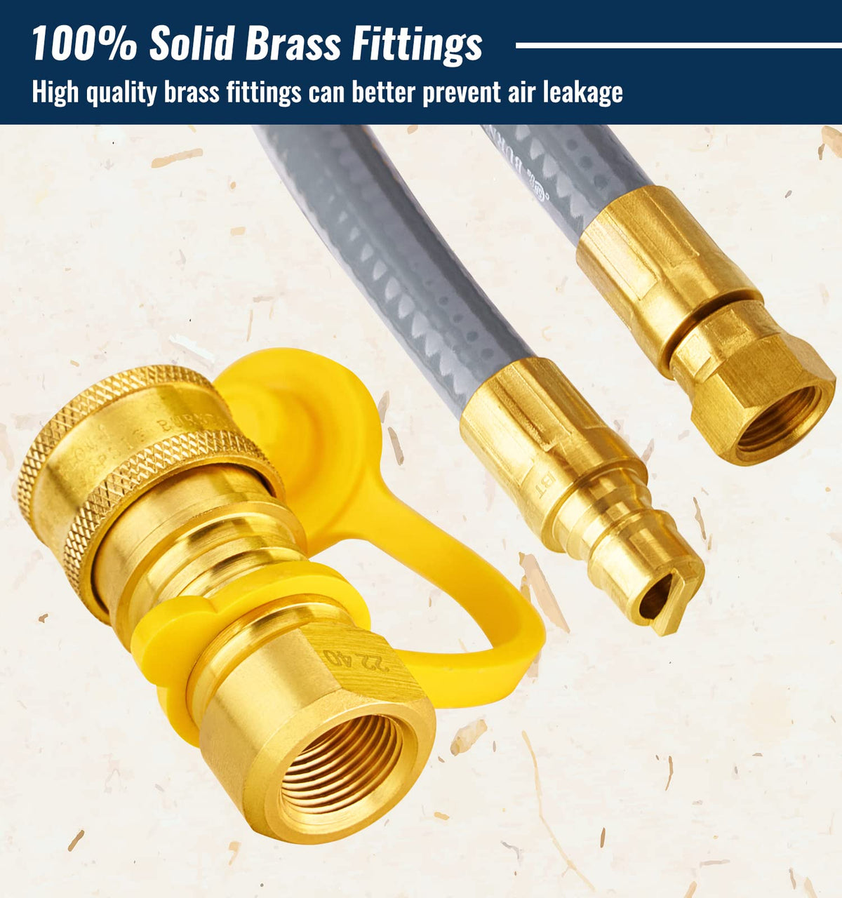 CALPOSE quick-connect hose with brass fittings simplifies setup and storage.