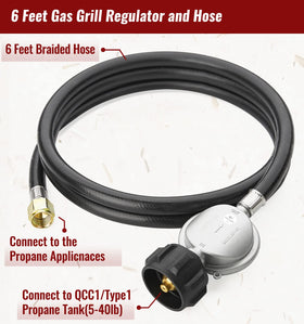 CALPOSE universal 3/8-inch female flare hose enables broad grill compatibility.