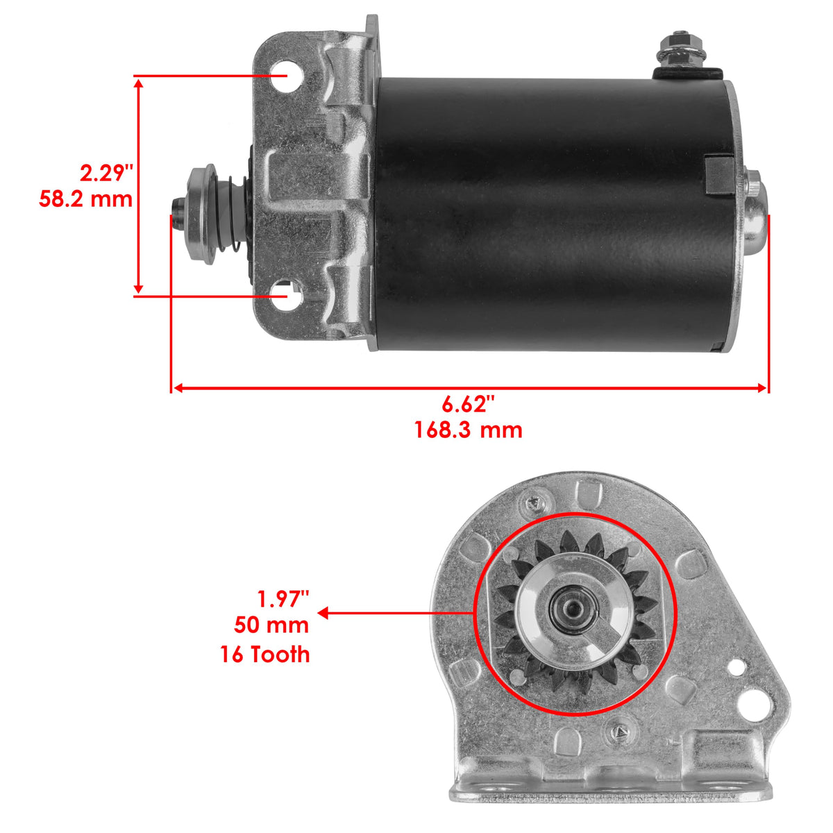 Caltric starter YTH2242 top view highlighting compact, install-ready parts.