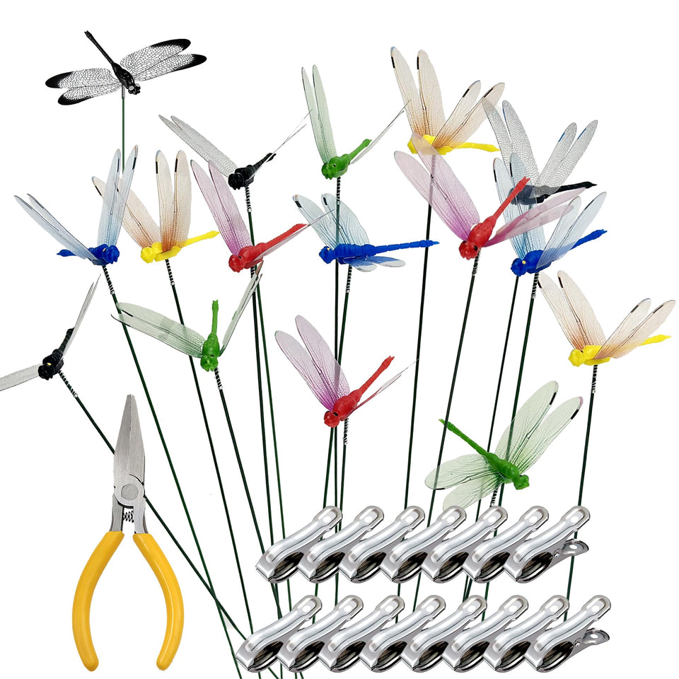 CAMATET dragonfly stake blue clip for easy garden decor and quick setup.