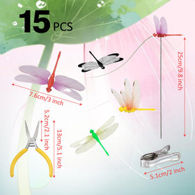 CAMATET dragonfly stake red clip highlights blooms with colorful accents.