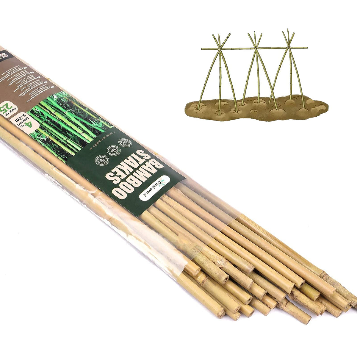 Cambaverd bamboo-stake 4ft for durable garden support, 25-pack.