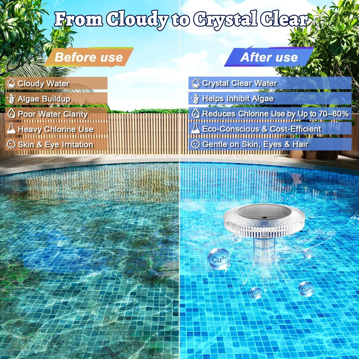 CAMCLIM floating LED pool light illuminates the surface for safe night swimming.