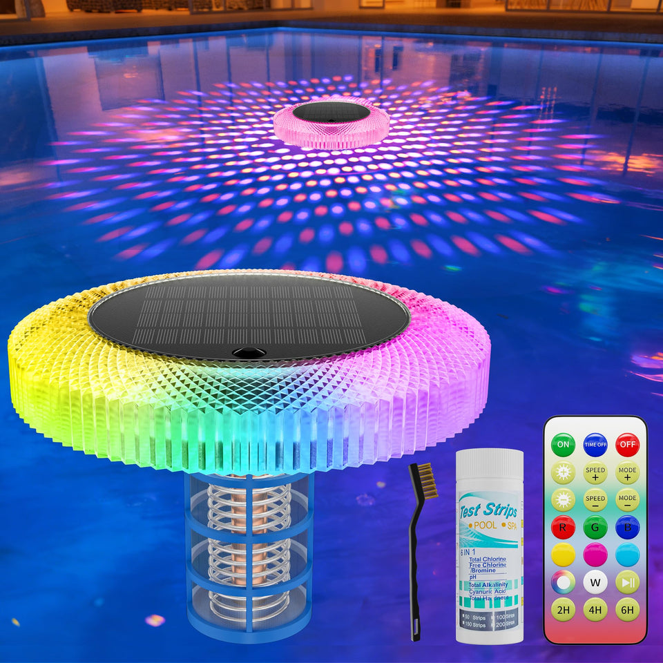 CAMCLIM solar pool ionizer light glows at dusk for ambiance and water balance.