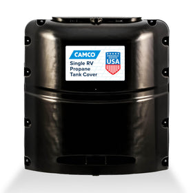 Camco single propane tank cover front view protects your tank while on the road