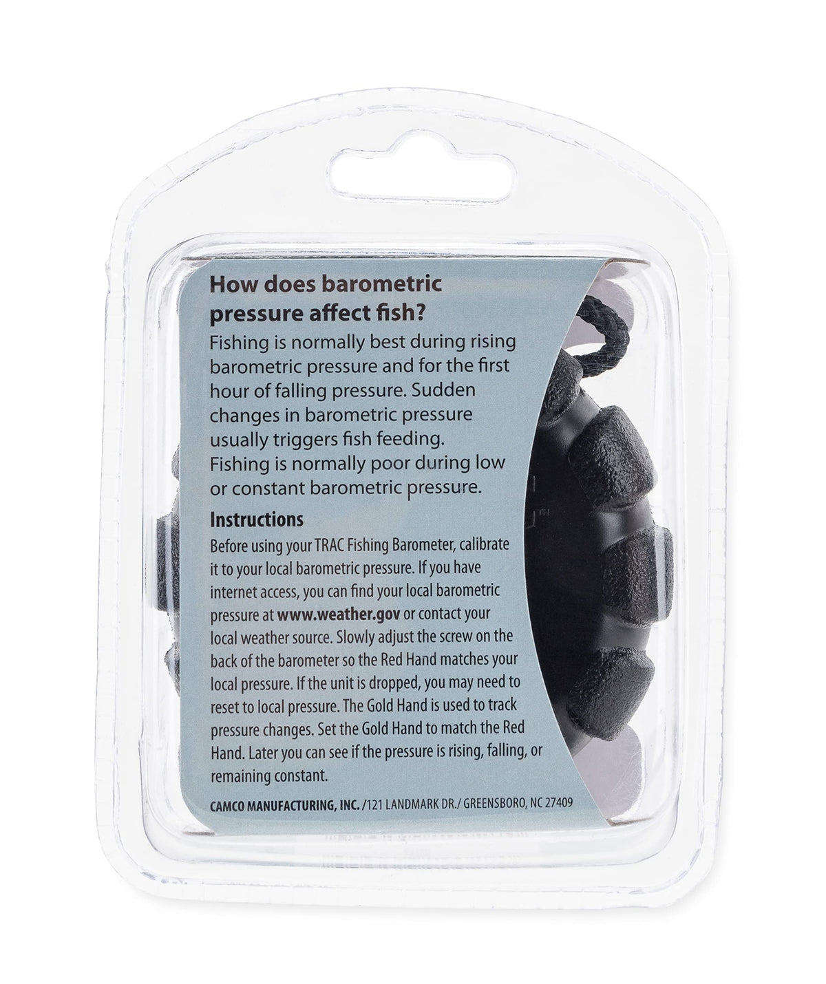 Braided lanyard on the Camco TRAC barometer for hanging or carrying