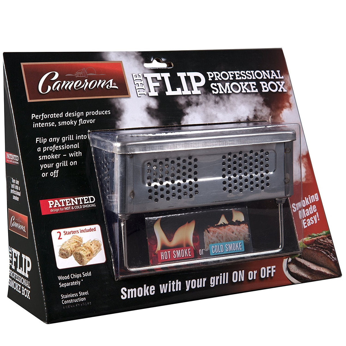 Camerons The Flip includes firestarters for quick smoker setup.