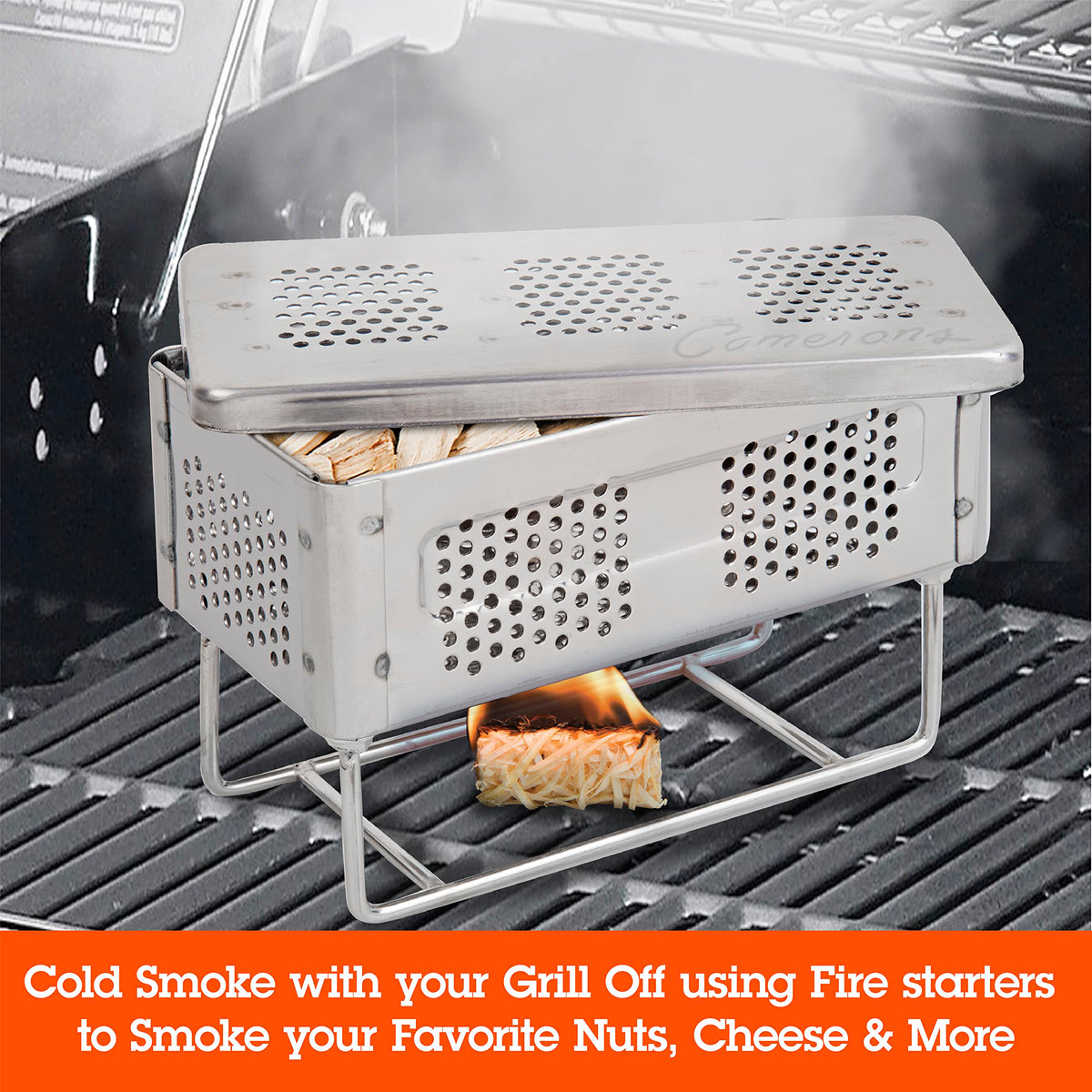 Camerons The Flip heated to smoke meats and vegetables for deeper flavor.