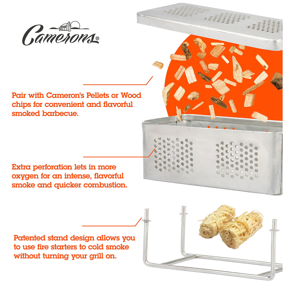 Removable leg setup shows hot smoking with Camerons The Flip on a barbecue.