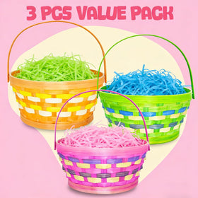 CAMIRUS orange round Easter plaid basket side view with festive color.