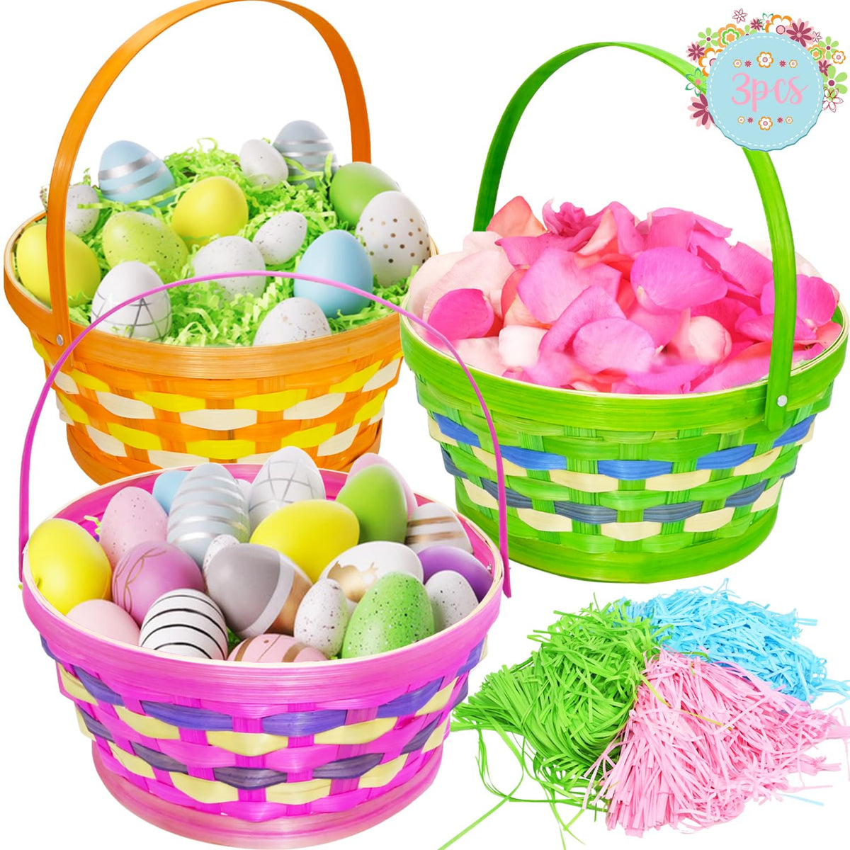 CAMIRUS pink round Easter plaid basket front view, ideal for egg hunts and treats.