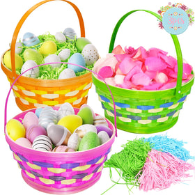 CAMIRUS pink round Easter plaid basket front view, ideal for egg hunts and treats.
