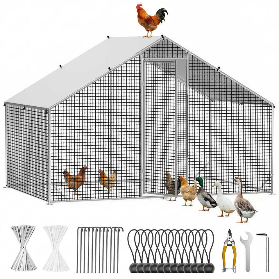 CAMMOO metal chicken coop with run, assembly kit, easy setup for backyard flocks