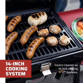 Camp Chef Deluxe BBQ Grill Box cast-iron-grate offers even heat distribution for better searing