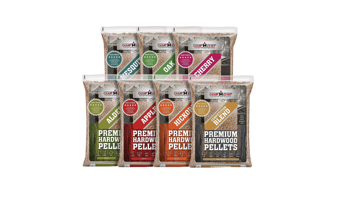 Camp Chef Oak Flavor kiln-dried pellets ready for high-heat grilling and baking