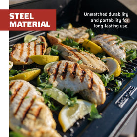 Camp Chef griddle 14x16 cooking surface offers ample space for meals.