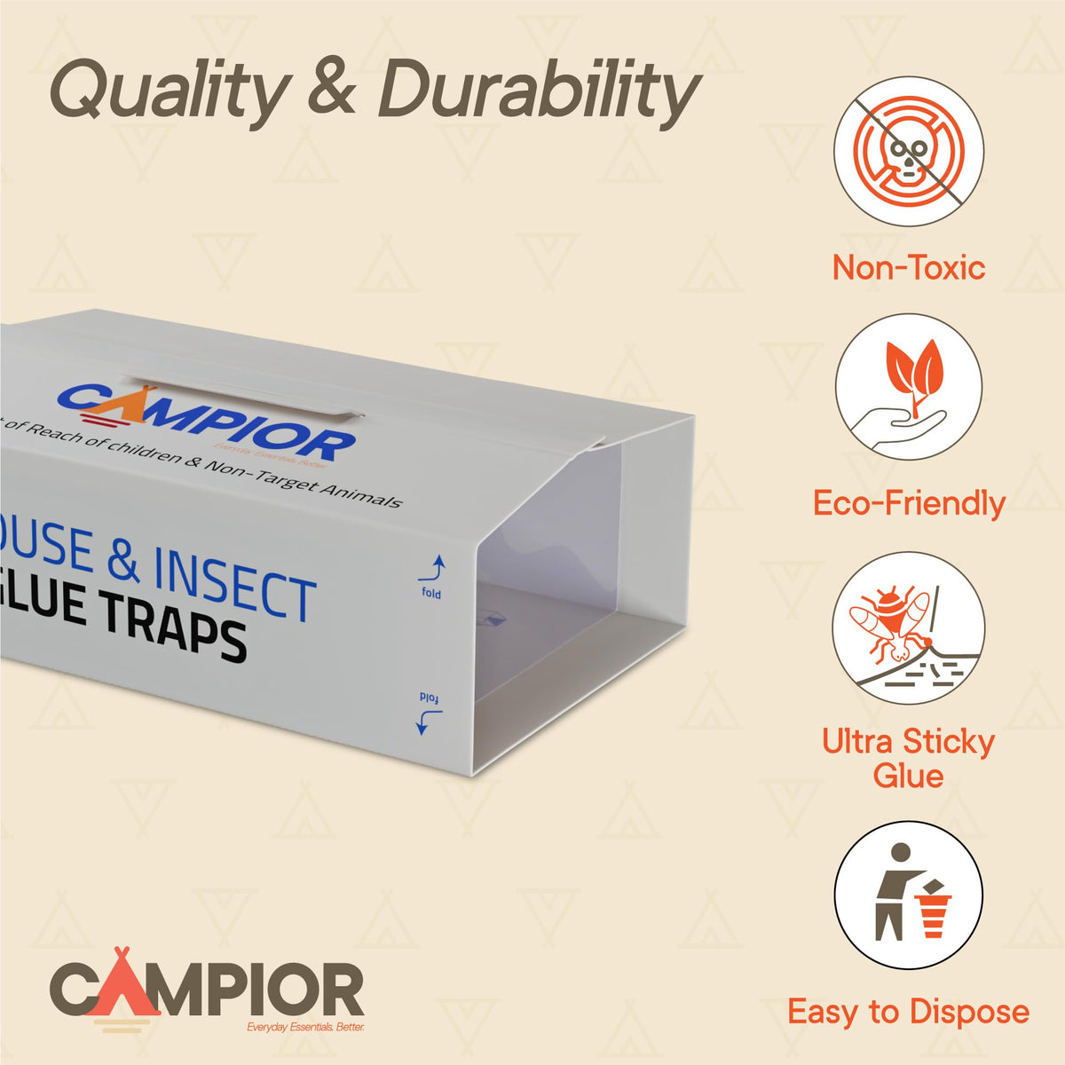 Campior traps placed along wall corners for efficient indoor pest control.