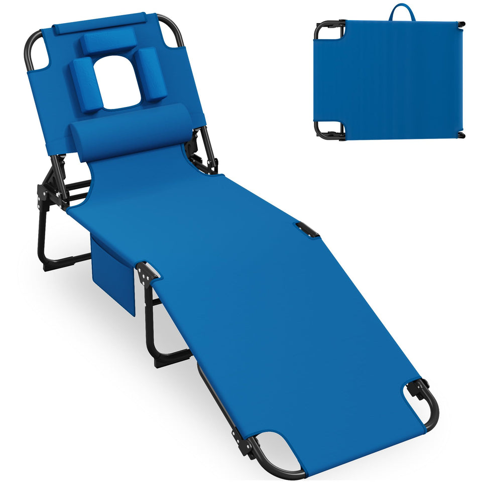 Candockway tanning chair with face hole offers comfy sunbathing and stable back support.