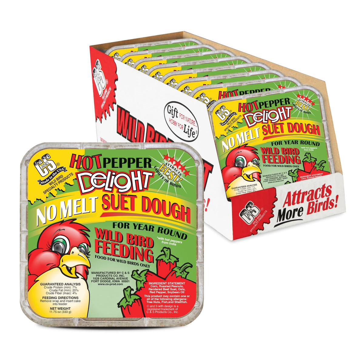 C&S Hot Pepper Delight No Melt Suet Dough pack on display, year-round energy for backyard birds.