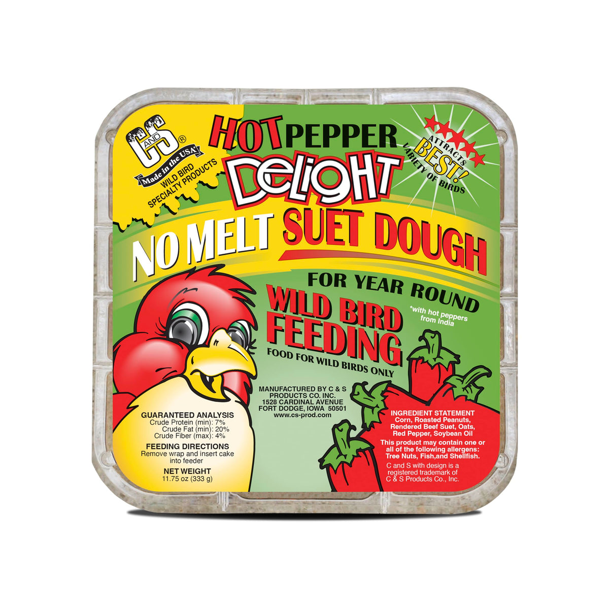 USA-made packaging of C&S Hot Pepper Delight suet dough.