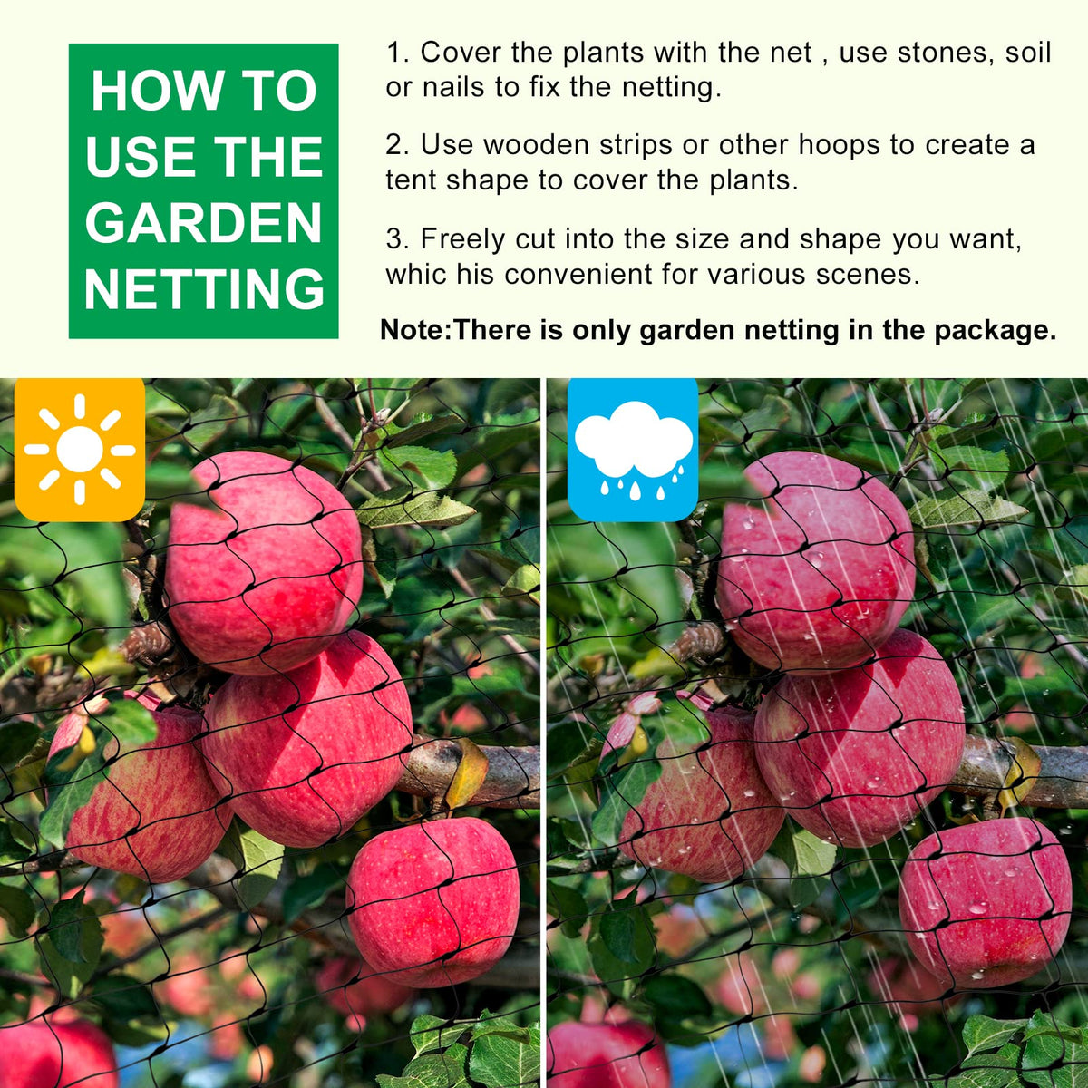 CandyHome UV-resistant garden netting enduring sun exposure