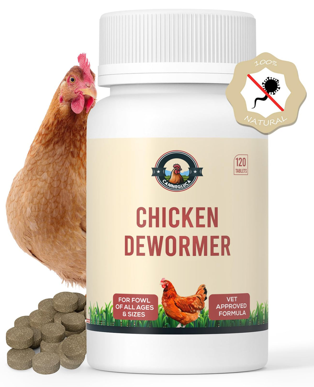 CanineGluca chicken dewormer pack of 120 tablets for poultry health