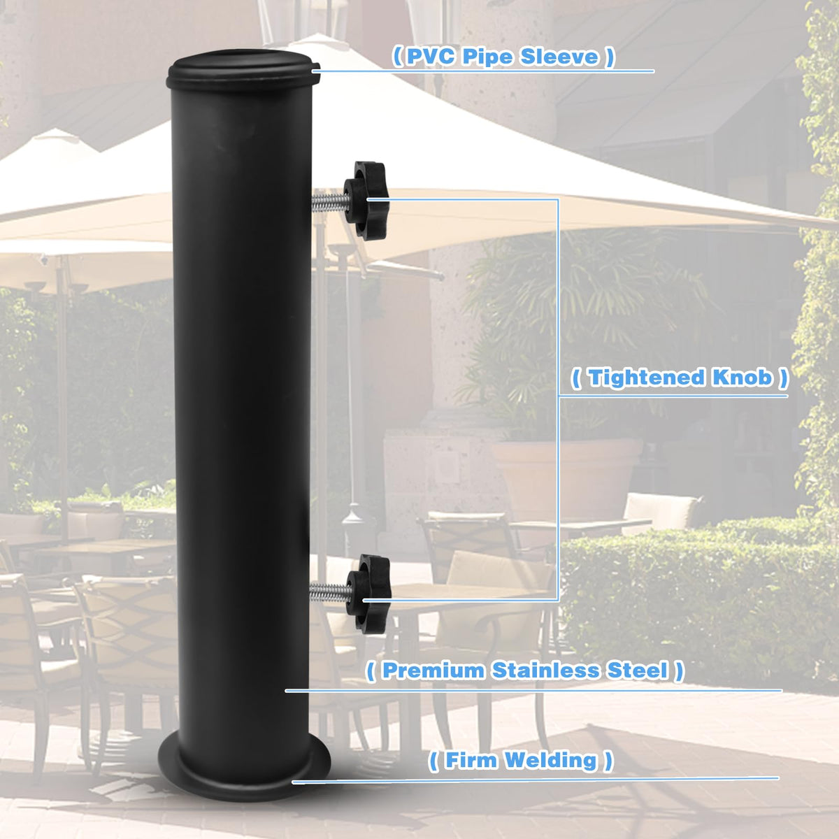 CANIPHA deck umbrella holder securing a poolside parasol.