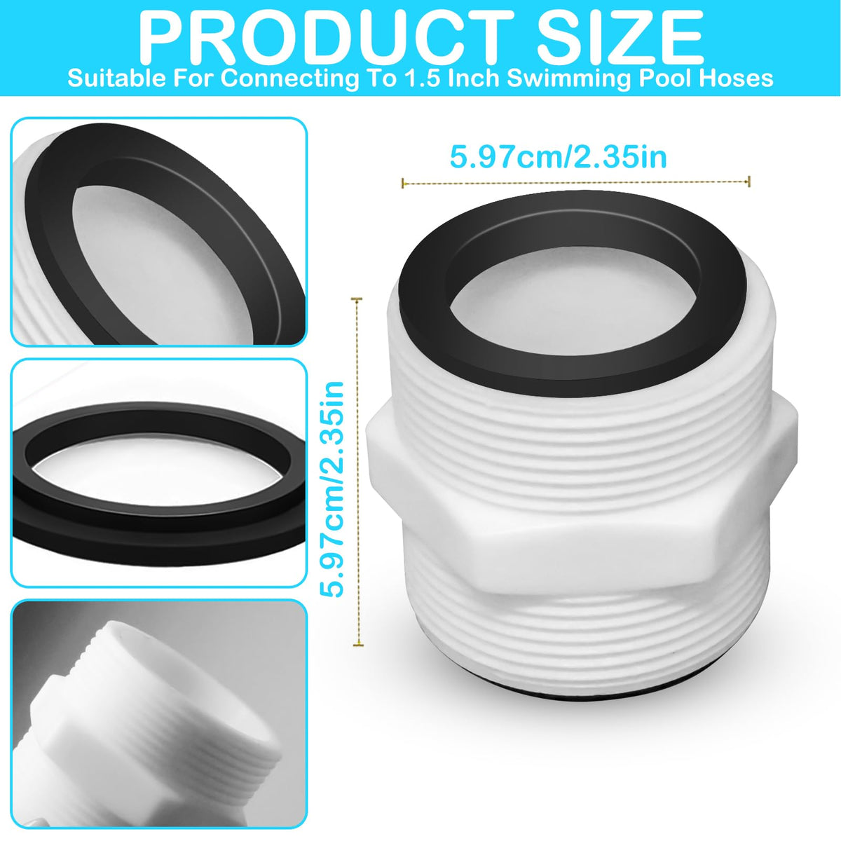 CANIPHA double-ended adapter connects 1.5 inch hoses for flexible setup